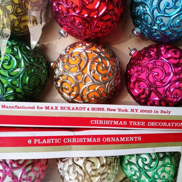 Shiny Brite Max Eckardt Christmas Ornaments Italy 12 Colorful Ball Swirls (cb7) - Picture 6 of 9